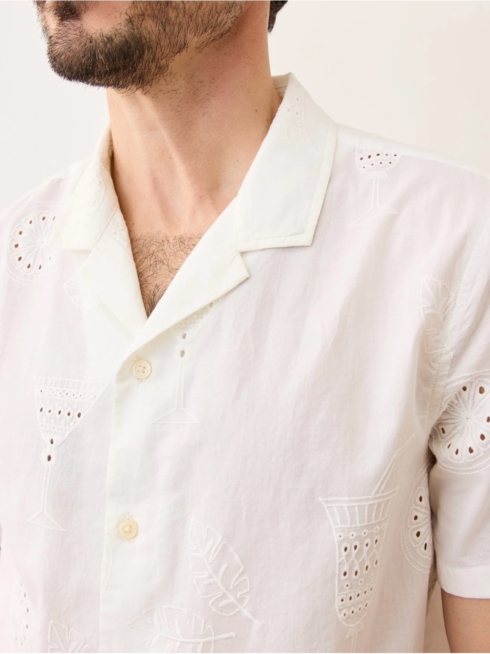 NWT Marine Layer Men’s White Short-Sleeve Embroidered Cotton Camp Shirt - Large - Picture 6 of 11